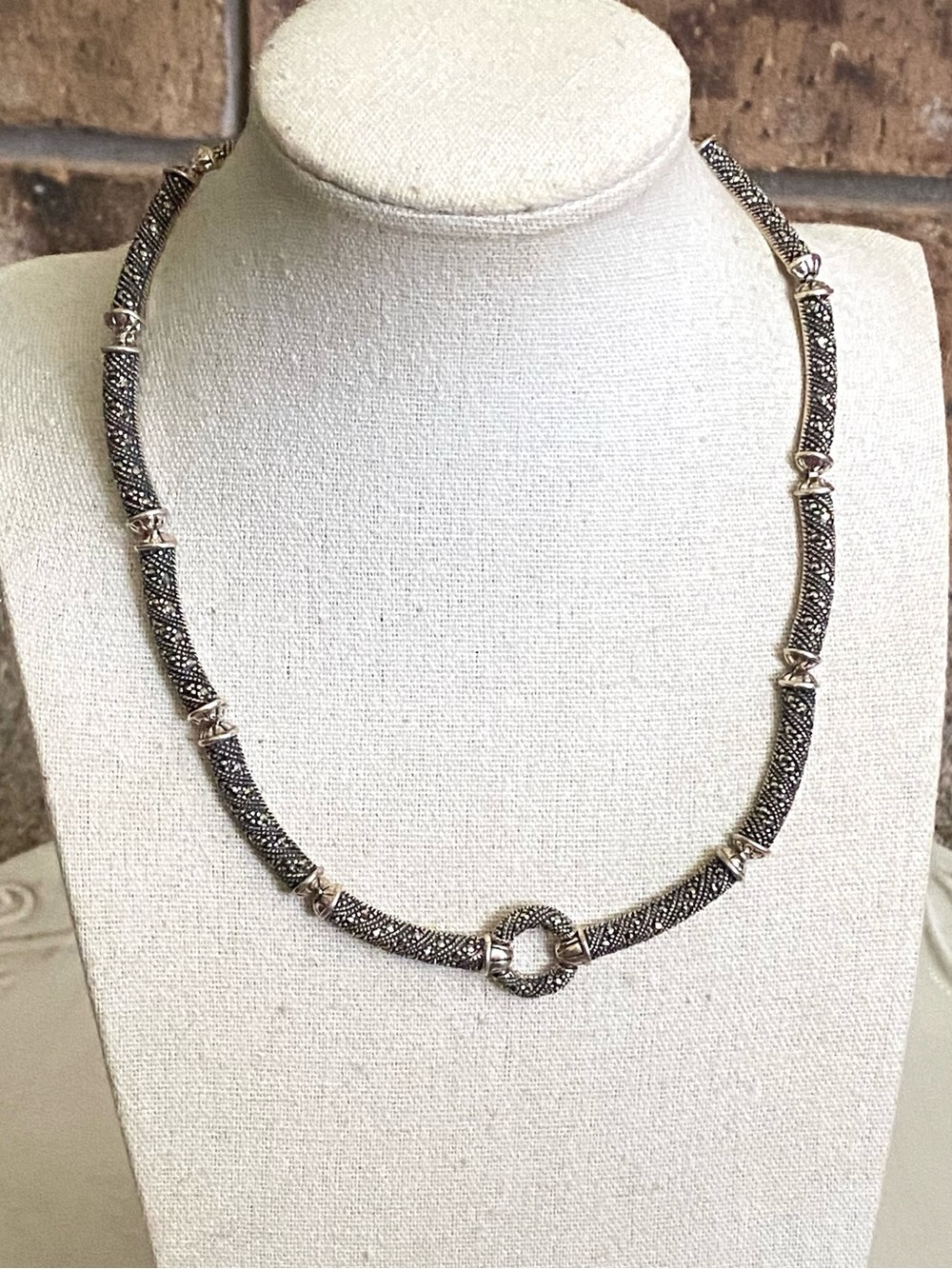 Vintage Sterling Silver Pave Marcasite Necklace 925 Thailand
